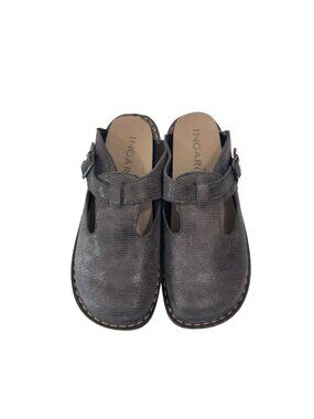INGARO Happy Women SZ 8.5M Gray Faux Suede Slip On Mules Clogs Shoes